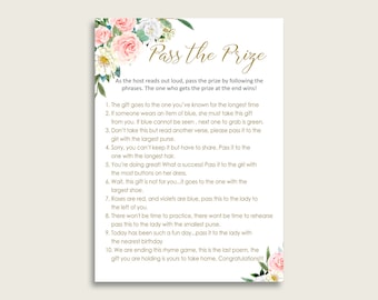 Blush Floral Bridal Shower Pass The Preis Spiel, Rosa Grün Pass The Gift Printable, Pass The Parcel Rhyme, Instant Download, Ätherisch Z2DRE