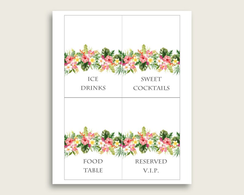 Hawaiian Food Tent Cards Printable Pink Green Table Tent | Etsy