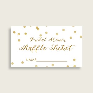 Gold Confetti Bridal Shower Raffle Tickets, Gold White Bridal Shower ...
