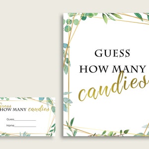 Greenery Candy Guessing Game, Green Gold Bridal Shower Game Printable, Guess How Many Candies Sign And Tickets, Instant Download, 9GOY4