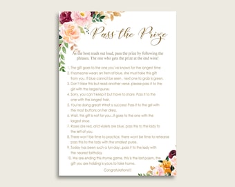 Romantic Floral Bridal Shower Pass The Prize Game, Rose Gold Pink Pass The Gift Printable, Pass The Parcel Rhyme, Instant Download, C0CS5