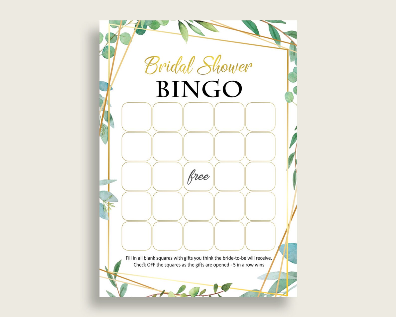 Greenery Bridal Shower Blank Bingo Game Cards Printable Etsy