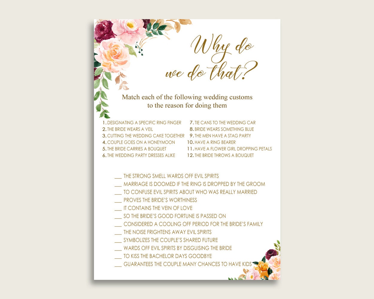 Rose Gold Pink Why Do We Do That Game Printable Romantic - Etsy