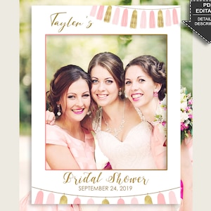 Printable Tassels Bridal Shower Photo Booth Frame, Bachelorette Selfie Frame, Pink Gold Photo Prop Editable, Instant Download, Bride RBZRX