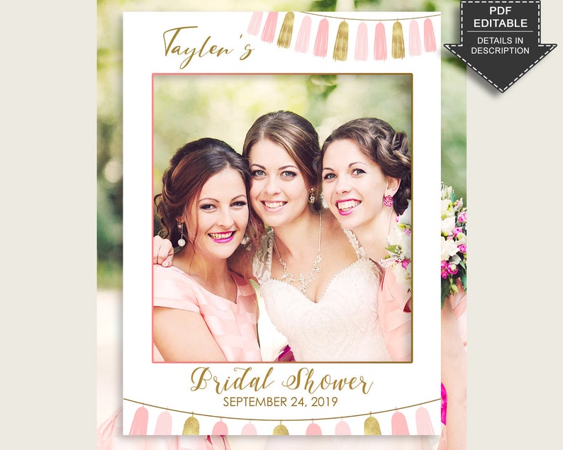 Bride RBZRX Bachelorette Selfie Frame Pink Gold Photo Prop Editable Instant Download Printable Tassels Bridal Shower Photo Booth Frame