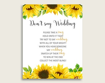 Sunflower Dont Say Wedding, Bridal Shower Game, Yellow White Please Take A Ring, The Ring Game Sign Printable, Instant Download, SSNP1