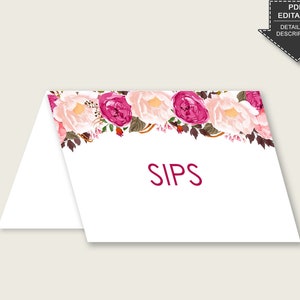 Boho Food Tent Cards stampabili, Rosa Beige Tavolo Tenda Segnaposto modificabili, Etichette alimentari per addio al nubilato, Biglietti da visita, JTD7P istantaneo