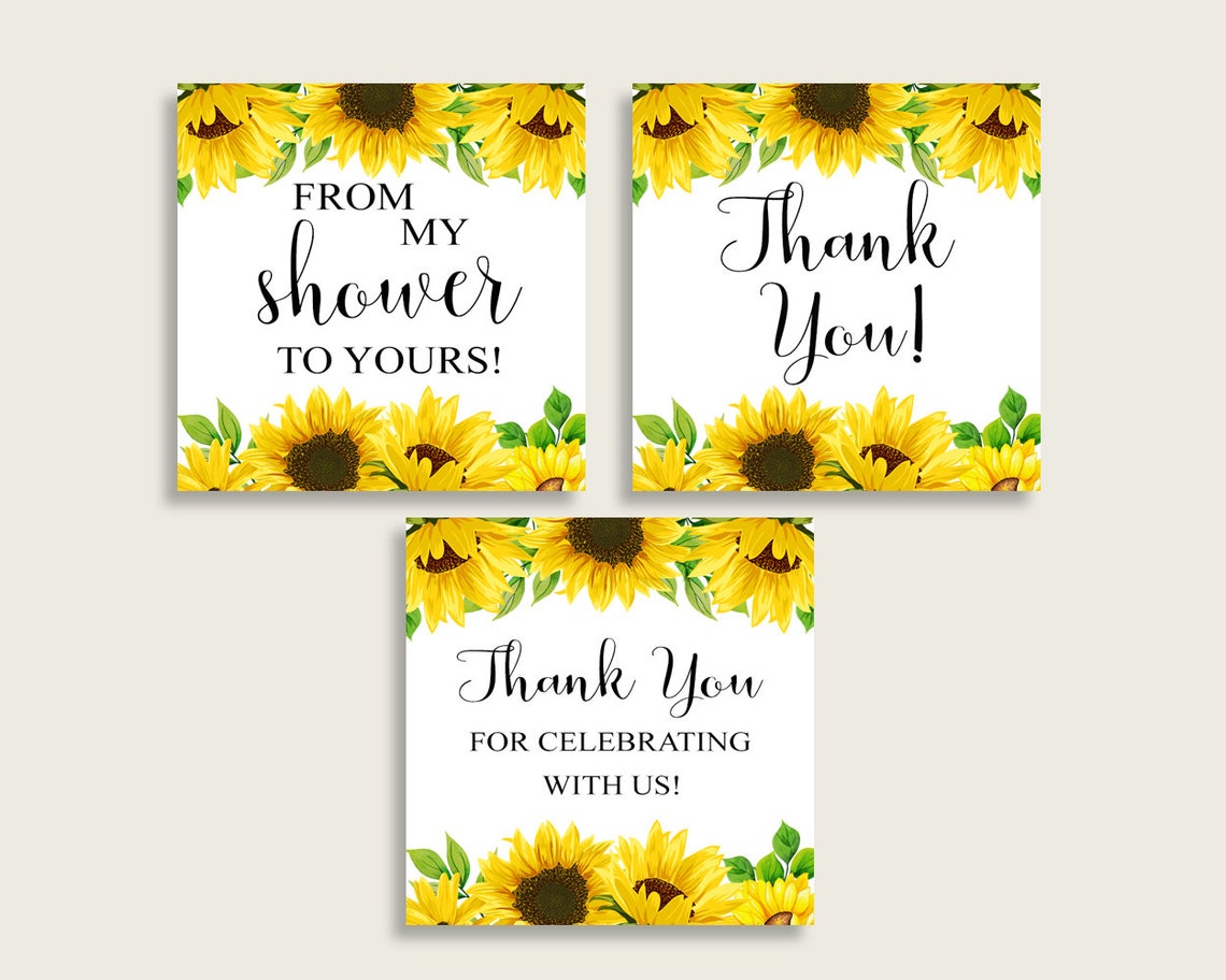Sunflower Square Favor Tags Printable Bridal Shower Yellow - Etsy