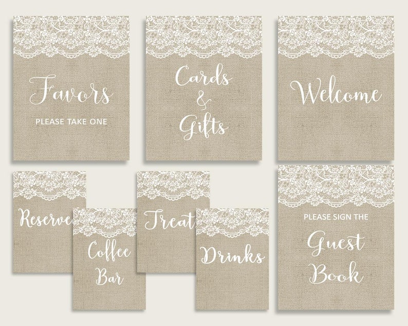 Table Signs Bridal Shower Table Signs Burlap and Lace Bridal Etsy