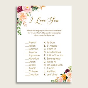 Romantic Floral I Love You Around The World, Rose Gold Pink Bridal Shower Game Printable, Different Languages, Bachelorette Party C0CS5