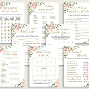 Blush Floral Bridal Shower Games Bundle, Pink Green Games Package, Games Set Printable, Instant Download, Ethereal Blooms Z2DRE