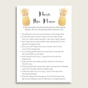 Pineapple Bridal Shower Pass The Prize Game, Gold White Pass The Gift Printable, Pass The Parcel Rhyme, Instant Download, Tropical 86GZU