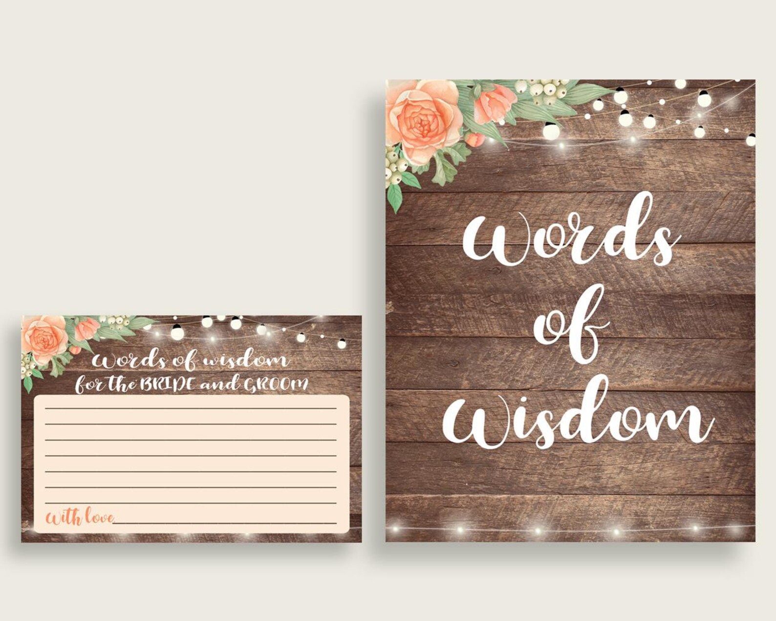 Words of Wisdom Bridal Shower Words of Wisdom Rustic Bridal Etsy