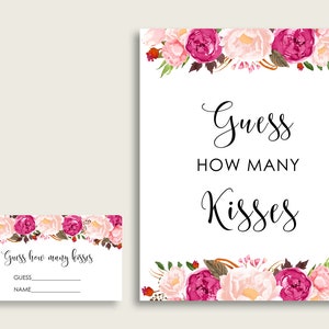 Bohemian Bridal Shower Guess How Many Kisses Game Printable, Pink Beige Kisses For The Mrs Cards And Sign, Instant Download, JTD7P