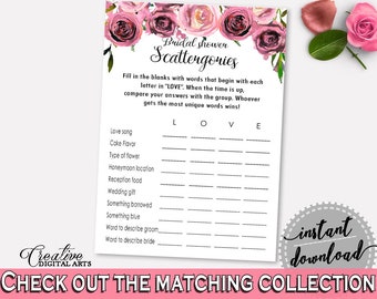 Scattergories Bridal Shower Scattergories Floral Bridal Shower Scattergories Bridal Shower Floral Scattergories Pink Purple prints BQ24C