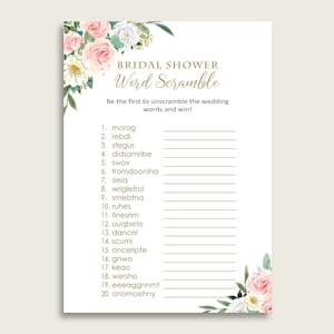 Blush Floral Bridal Shower Word Scramble Game, Pink Green Word Scramble Printable, Bachelorette Party, Instant Download, Flowers Peach Z2DRE