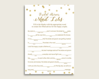 Gold Confetti Bridal Shower Mad Libs Cards Game, Gold White Mad Libs Advice Printable, Bachelorette Party, Instant Download, Glitter CZXE5