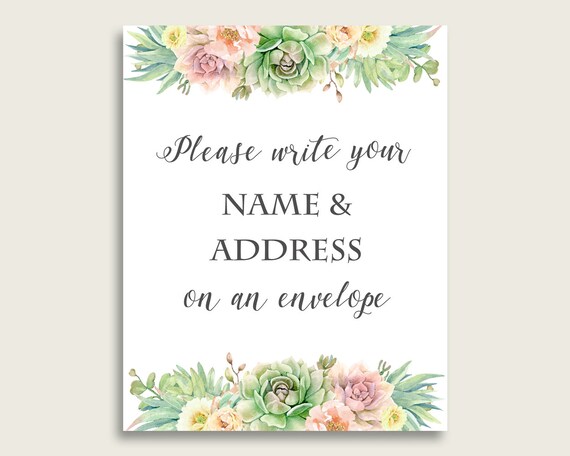 Succulent Name &amp; Address Sign Printable Envelope Sign Green | Etsy