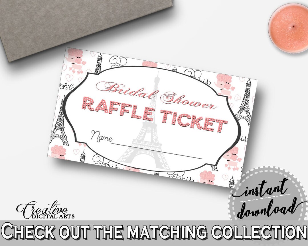 Paris Bridal Shower Raffle Ticket in Pink and Gray, Multi Purpose ...