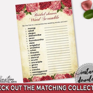 Word Scramble Bridal Shower Word Scramble Vintage Bridal Shower Word Scramble Bridal Shower Vintage Word Scramble Red Pink prints XBJK2