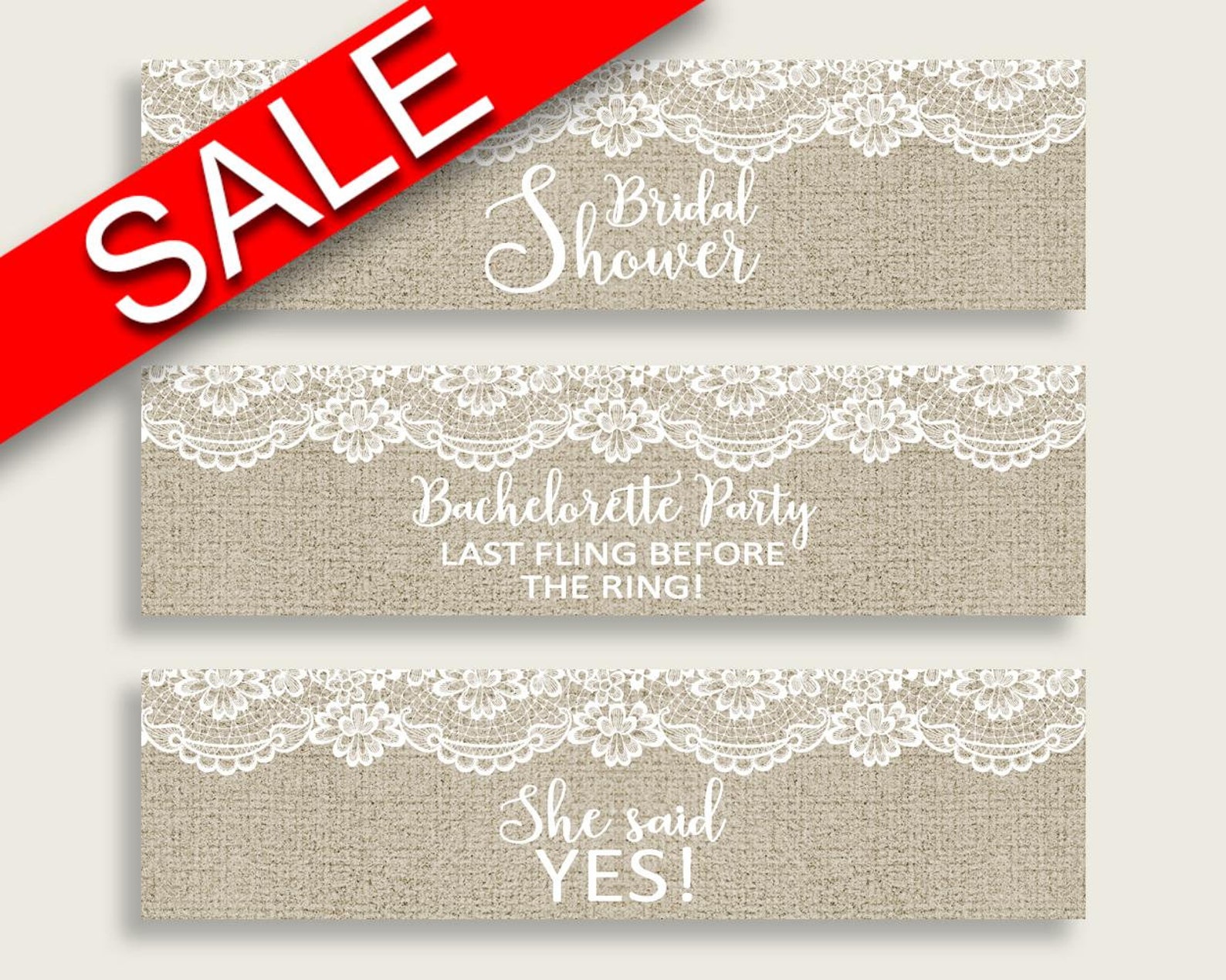 Bottle Labels Bridal Shower Bottle Labels Burlap And Lace Etsy