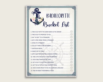 Nautical Anchor Bachelorette Bucket List Printable, Blue Beige Bridal Shower Bucket List, Hens Party Game, Hens Night, Instant 87BSZ