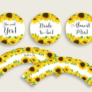 Sunflower Bridal Shower Cupcake Toppers Printable, Yellow White Bridal Shower Cupcake Wrappers, Instant Download, Summer Floral SSNP1