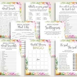 Tropical Bridal Shower Games Bundle, Green Pink Games Package, Games Set Printable, Instant Download, Aloha Luau Summer ARTAN