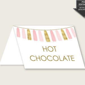 Tassels Food Tent Cards Printable, Pink Gold Table Tent Place Cards Editable, Bridal Shower Food Labels, Name Cards, Instant Download, RBZRX