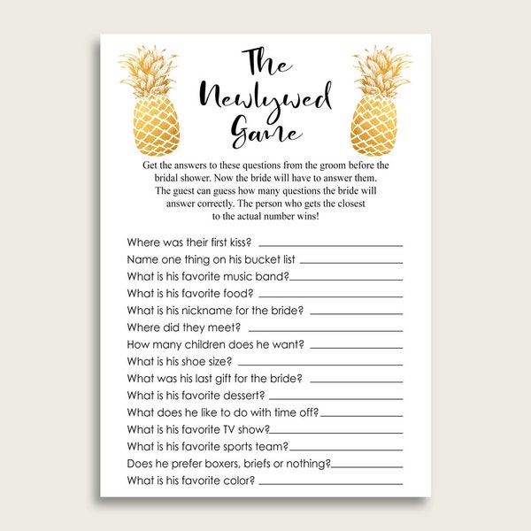 Pineapple Bridal Shower The Newlywed Game, Gold White How Well Do You Know The Groom, Who Knows The Groom Best, Instant Download, 86GZU