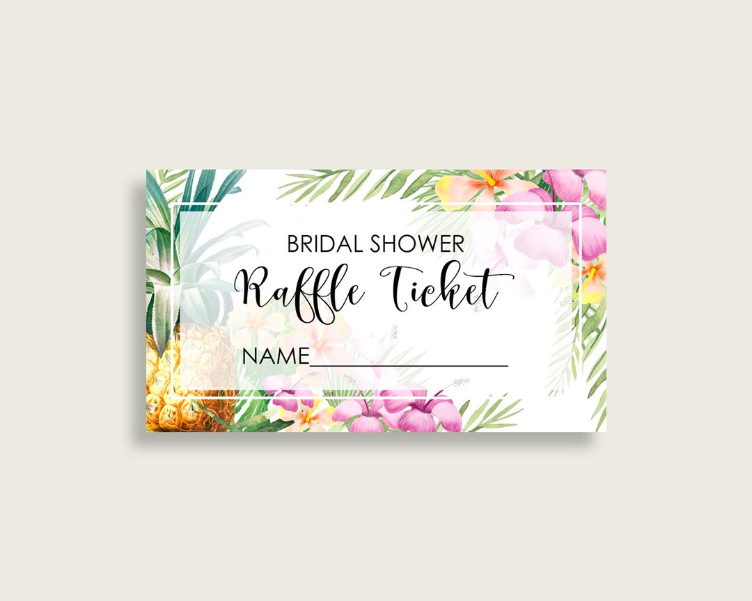 Tropical Bridal Shower Raffle Tickets, Green Pink Bridal Shower Raffle ...