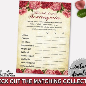 Scattergories Bridal Shower Scattergories vintage Bridal Shower Scattergories Bridal Shower vintage Scattergories Red Pink imprime XBJK2