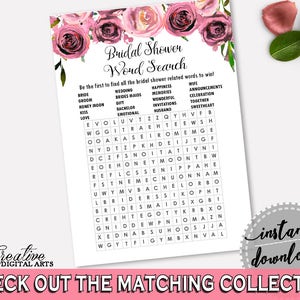 Word Search Bridal Shower Word Search Floral Bridal Shower Word Search ...