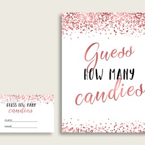 Confetti Candy Guessing Game, Rose gold White Bridal Shower Game Printable, Guess How Many Candies Sign And Tickets, Instant Download, B9MAI