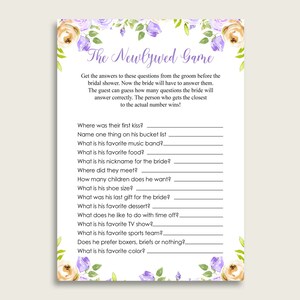 Purple Floral Bridal Shower The Newlywed Game, Purple Yellow How Well Do You Know The Groom, Who Knows The Groom Best, Instant WEE0X