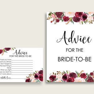 Carte e segni di consigli per addio al nubilato bordeaux stampabili, consigli rosa rosso per la sposa, download istantaneo, Shabby Chic Garden Marsala 6GQOT