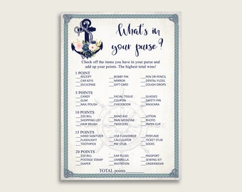 Nautical Anchor Whats In Your Purse Game, Blue Beige Bridal Shower Printable, Purse Raid, Bachelorette Party, Purse Hunt, Instant 87BSZ