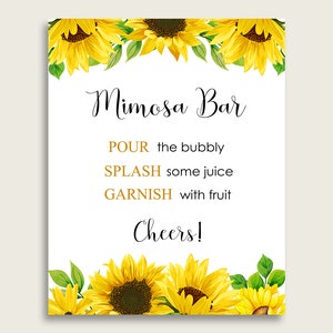 Girasole nuziale doccia Mimosa Bar Sign stampabile, giallo bianco Mimosa Sign, segno di bevande, segno di fidanzamento, segno di matrimonio, SSNP1 istantaneo