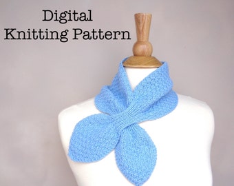 Neck Warmer Scarf Knitting Pattern, Textured Ascot, Retro Scarf, Bow Scarf, Sport Weight Yarn, Easy Knit, Single Skein Project