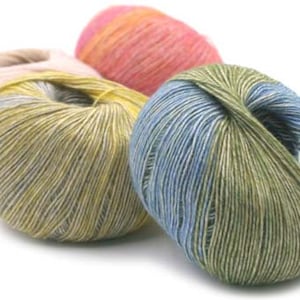 Trendsetter Basis Yarn, Cotton, Cashmere and Wool Blend, Fingering Sport Weight, Gradient Color Changes, Self Striping