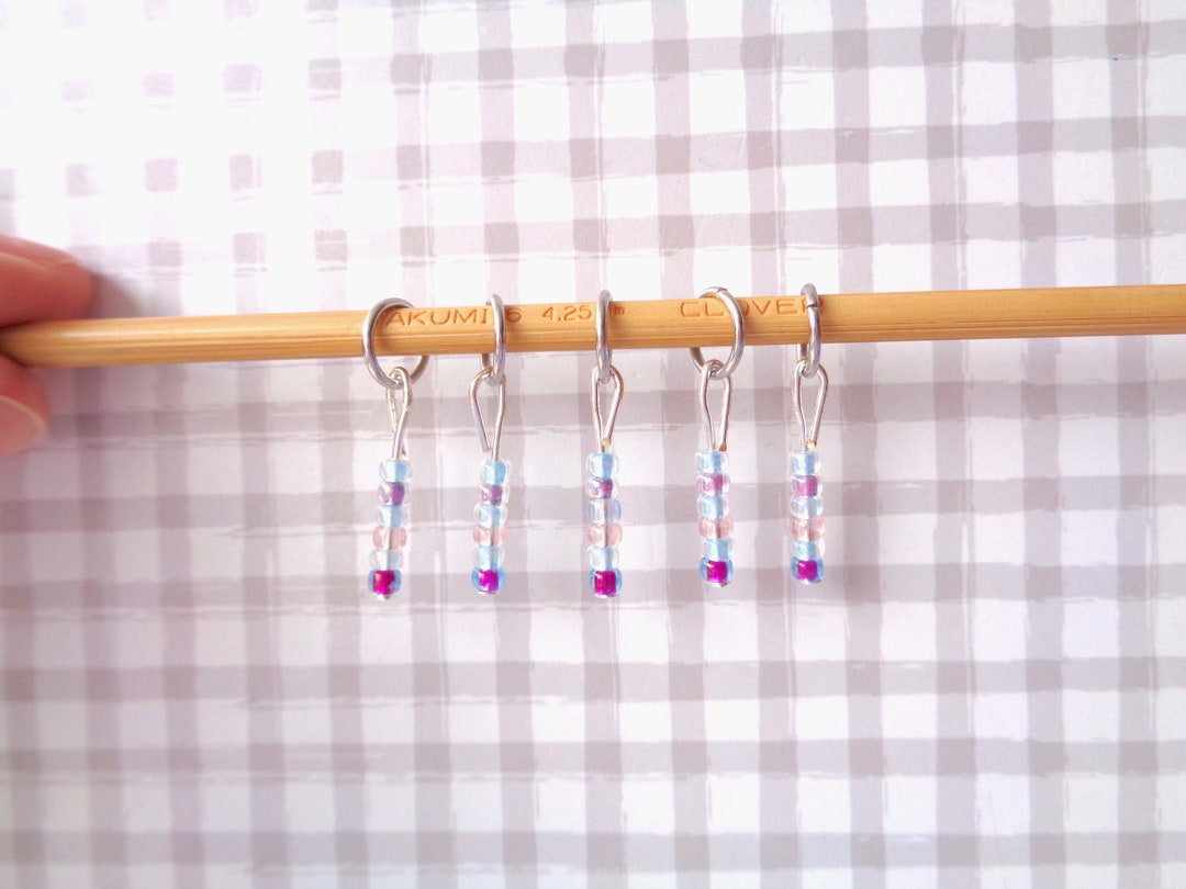 Set of 5 Glass Beaded Stitch Markers Glass Stitch Markers Etsy