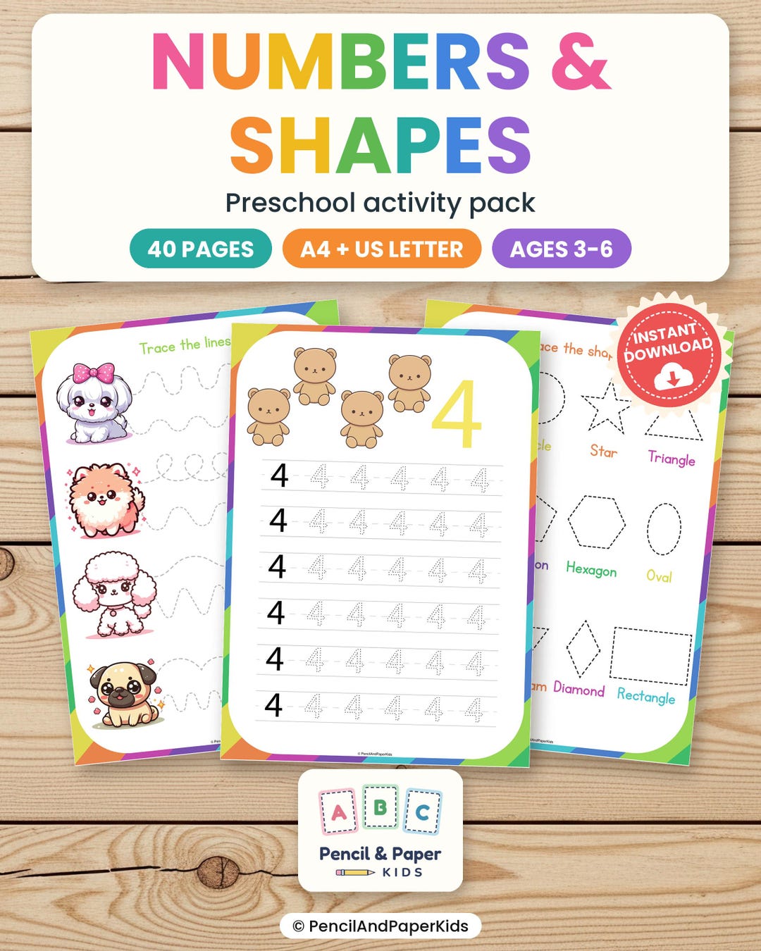 Preschool Worksheets | Number Tracing | Shapes Printable Pre-k - Etsy