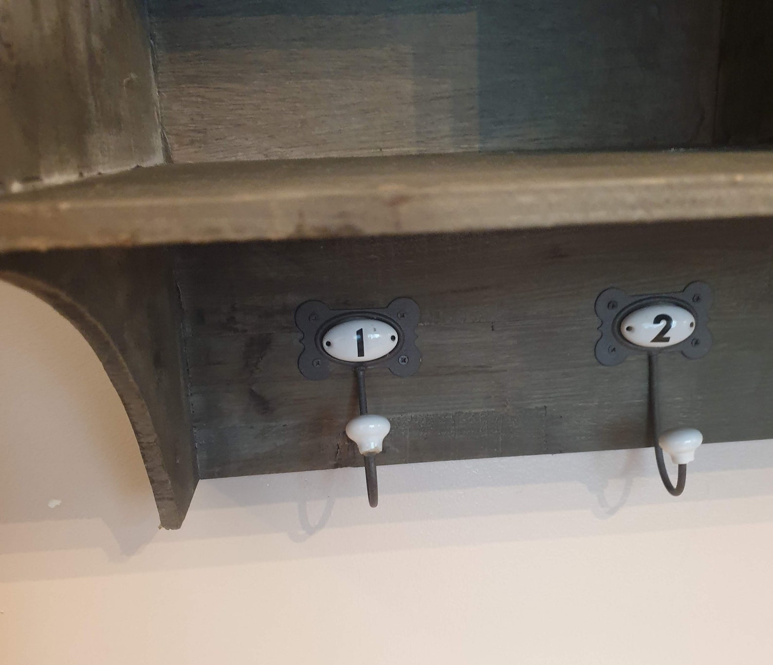 Vintage Style Dark Wood Wall Shelf Unit With Coat Rack Hooks Etsy UK