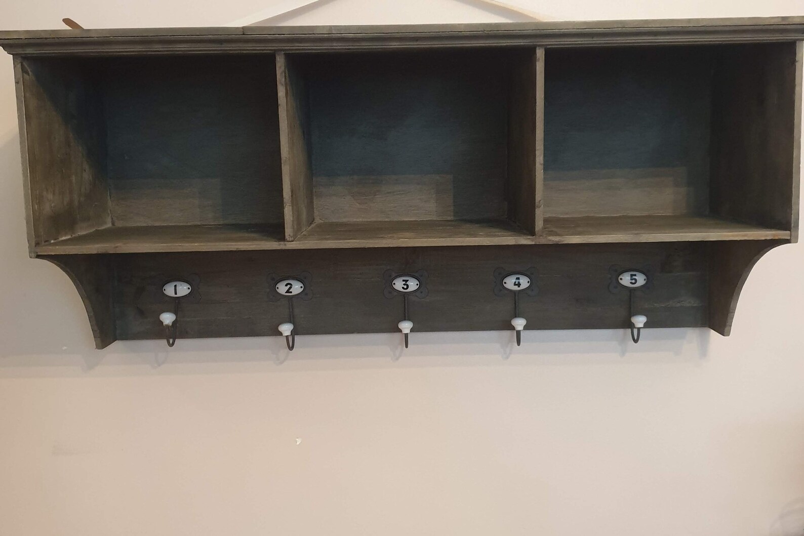 Vintage Style Dark Wood Wall Shelf Unit With Coat Rack Hooks Etsy UK