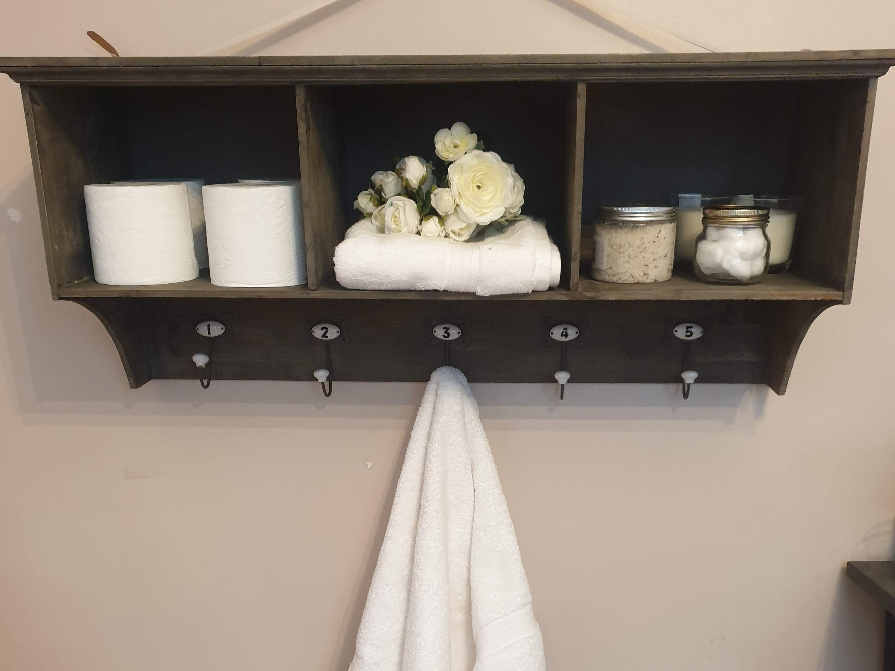 Vintage Style Dark Wood Wall Shelf Unit With Coat Rack Hooks Etsy UK