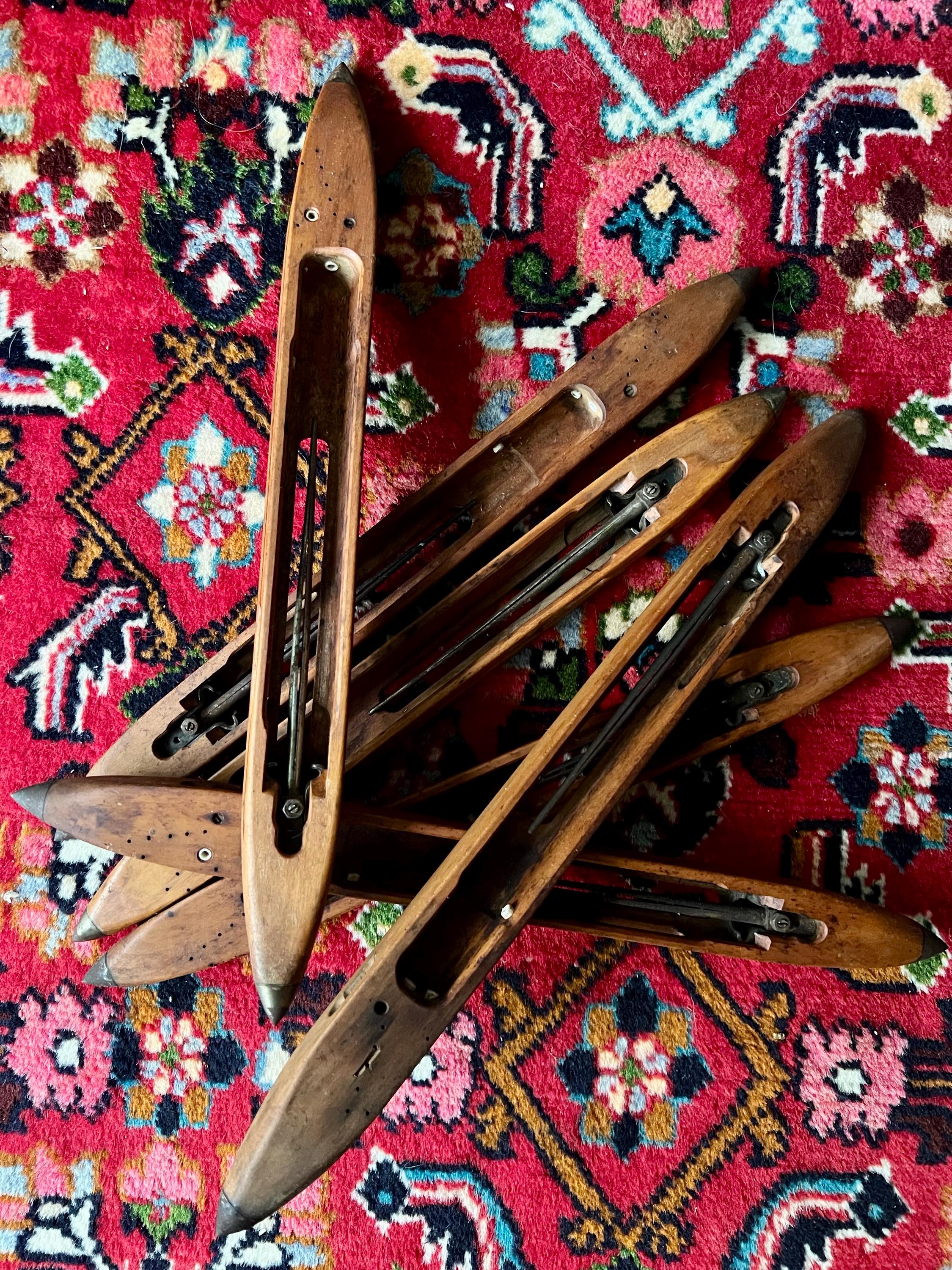 Vintage Wooden Weaving Shuttle: Antique Textile Mill Bobbin, Metal Tipped
