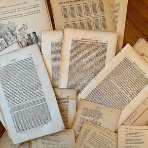 Antique Book Pages: 1800s Ephemera Paper Bundle