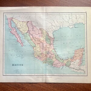 1875 Antique Map of Mexico: Hand-Colored Atlas Print