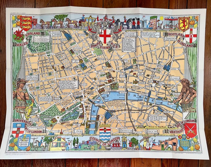 Vintage Children’s Map of London, British Ephemera, Kids’ Room Decor