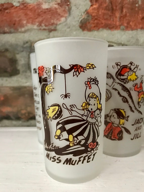 Delightful Nursery Rhyme Glasses Vintage Frosted Tumblers Etsy